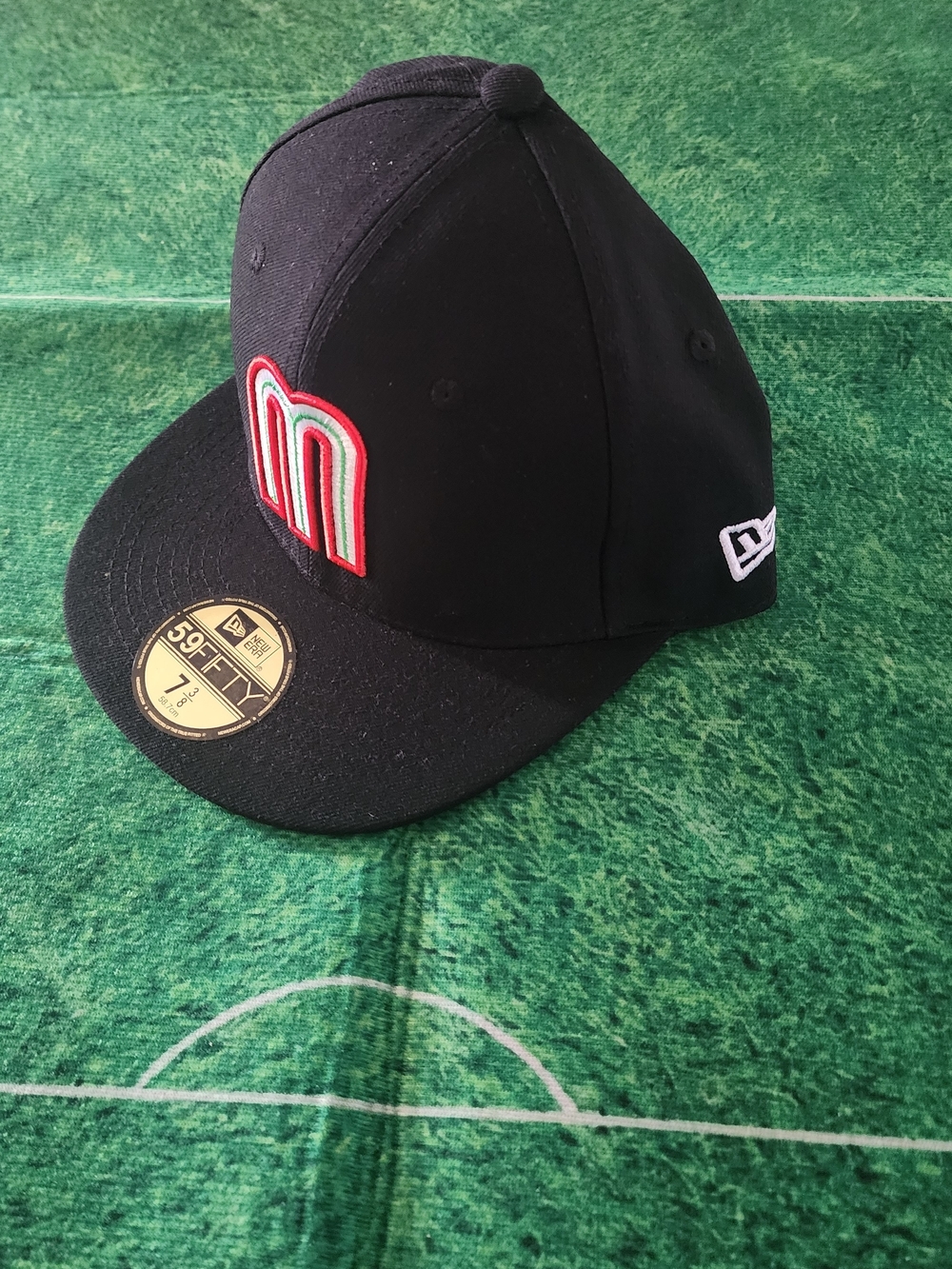 New Era Black Fitted Cap with Red/White/Green 'M' Patch